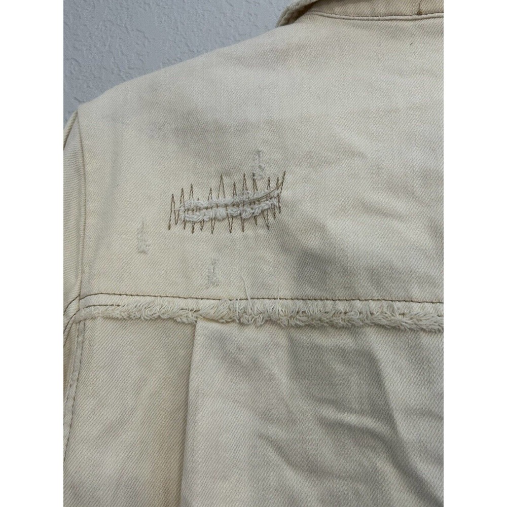 Free People Denim Jacket Long Trucker Wide Sleeves Oversize Distressed NWOT XS - Picture 9 of 15